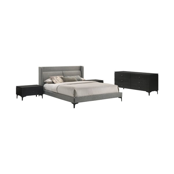 Armen Living Legend 4 Piece Gray Fabric Queen Platform Bedroom Set with Dresser and Nightstands SETLEBDCHQN4B - main